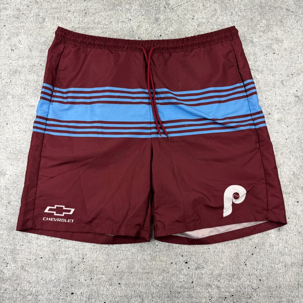 Philadelphia Phillies Board Shorts Size XL Striped Burgundy Drawstring MLB
